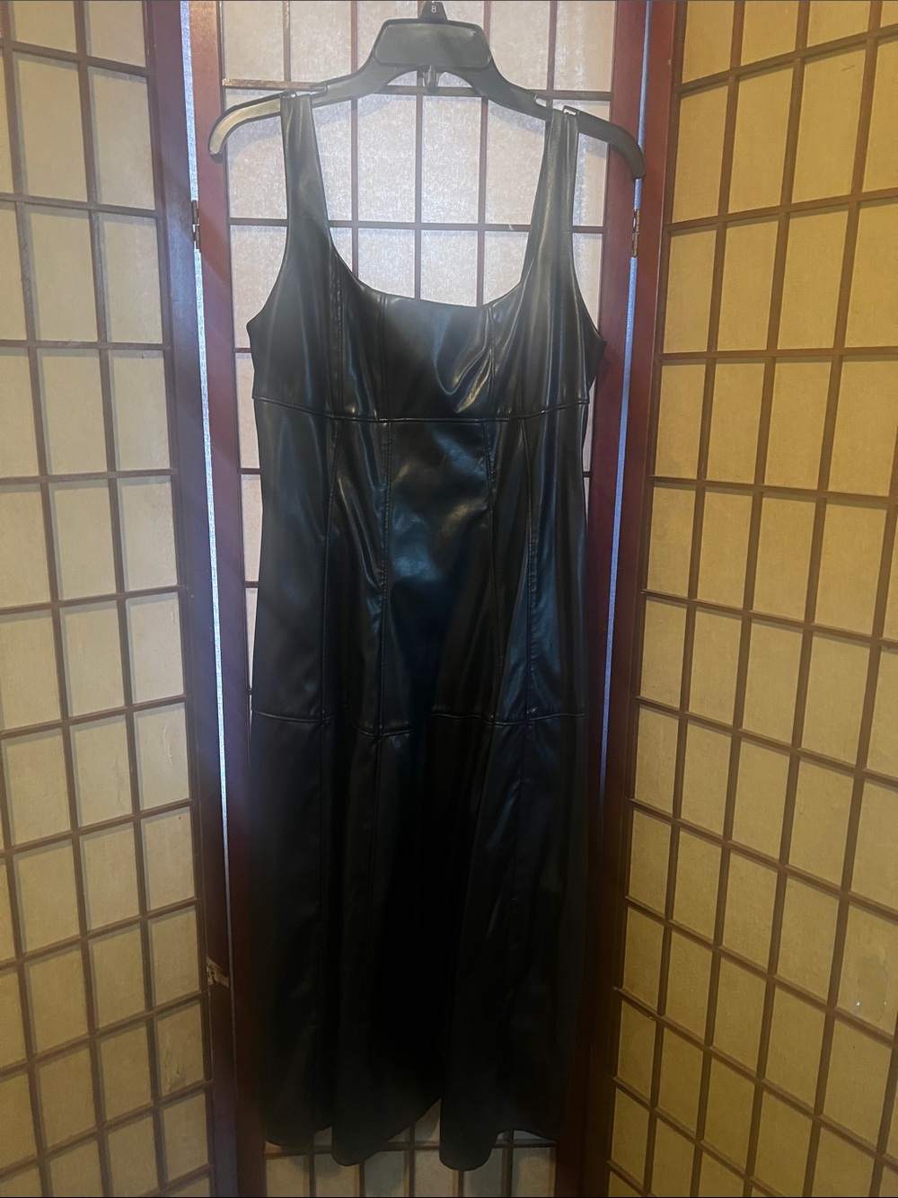 Black Faux Leather Tank Midi Dress - Sleek Women's Dress